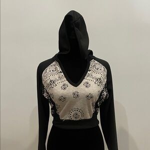 Black and grey  Hooded Women's Top cropped